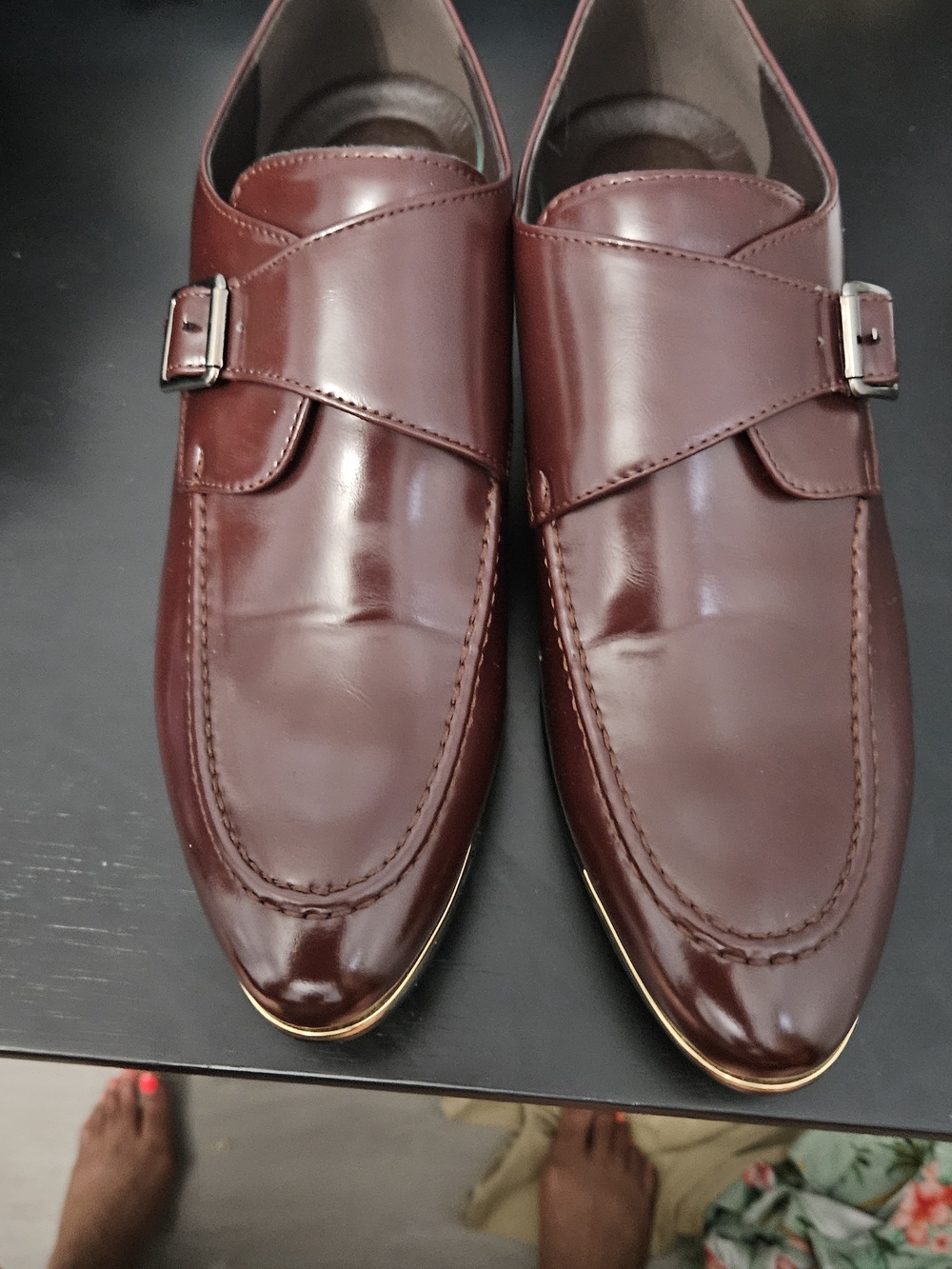 Men's Burgundy Leather Slip-On Monk Strap Loafers Size 10